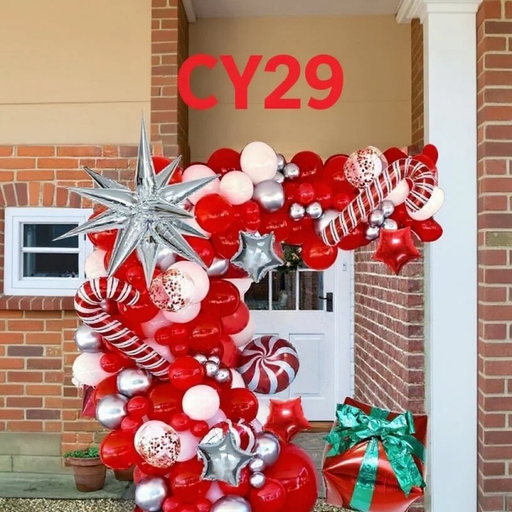 Danoz Xmas - Christmas Balloon Arch & Tree Kit: Candy Cane/Star Foil Décor - danozdirect