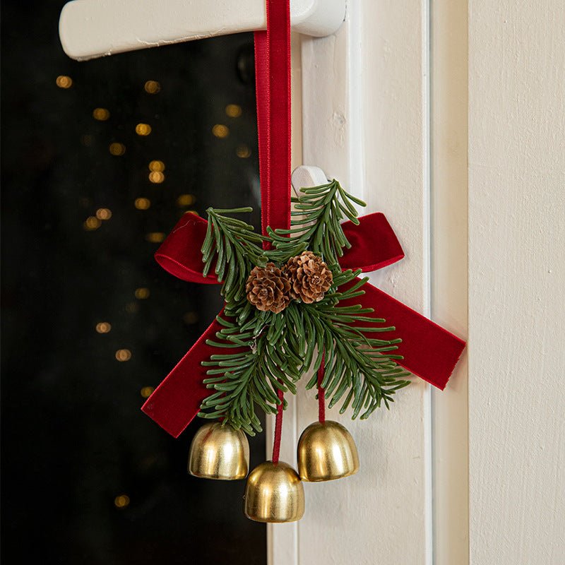 Danoz Xmas🎅 Christmas Door Hanging Ornament with Pinecones, Bells, and Red Ribbon – 16x11cm Festive Decor（2 PCS）） - danozdirect