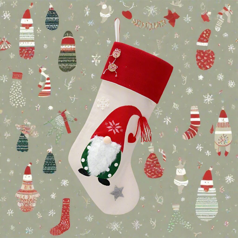 Danoz Xmas🎅 Christmas Gnome Stocking with Red Striped Hat and Decorations - Holiday Decor (3 pieces) - danozdirect