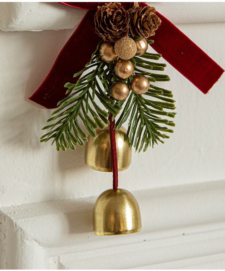 Danoz Xmas - Christmas Hanging Ornament with Pinecones, Bells, and Velvet Bow - 14x10cm Festive Decoration(3 PCS) - danozdirect