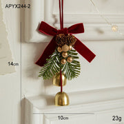 Danoz Xmas - Christmas Hanging Ornament with Pinecones, Bells, and Velvet Bow - 14x10cm Festive Decoration(3 PCS) - danozdirect