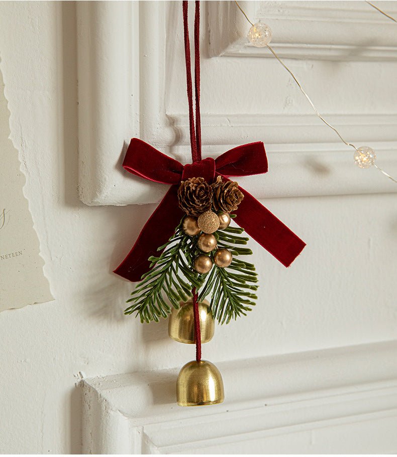 Danoz Xmas - Christmas Hanging Ornament with Pinecones, Bells, and Velvet Bow - 14x10cm Festive Decoration(3 PCS) - danozdirect