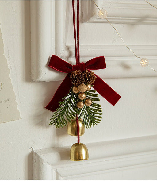 Danoz Xmas - Christmas Hanging Ornament with Pinecones, Bells, and Velvet Bow - 14x10cm Festive Decoration(3 PCS) - danozdirect