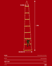 Danoz Xmas - Festive Climbing Santa LED Ladder Light - USB Powered Outdoor Christmas Hanging Decoration with Remote(1.7m) - danozdirect