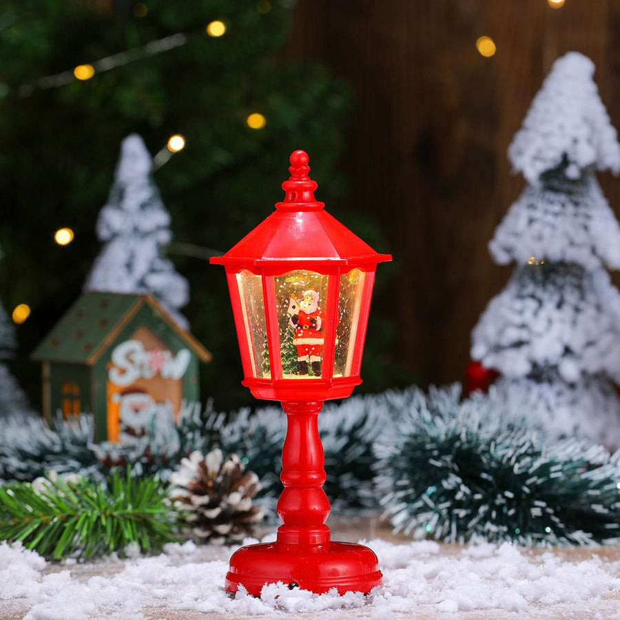 Danoz Xmas - Festive LED USB Christmas Snow Globe Lantern - Glittering Tabletop Decoration with Santa/Snowman Scene, Dual Power(red) - danozdirect