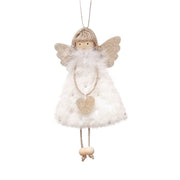 Danoz Xmas - Fluffy Angel Hanging Ornament with Heart and Glitter Wings - Christmas Tree Decoration 16*10 cm White (6 pieces) - danozdirect