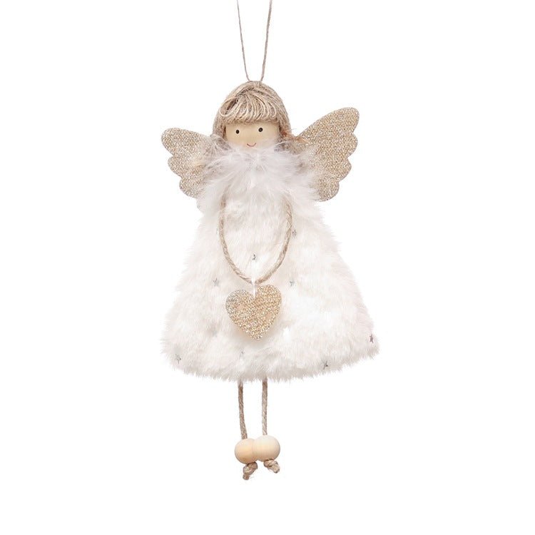 Danoz Xmas - Fluffy Angel Hanging Ornament with Heart and Glitter Wings - Christmas Tree Decoration 16*10 cm White (6 pieces) - danozdirect
