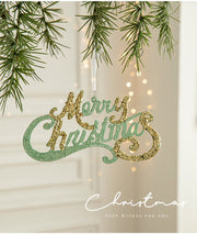 Danoz Xmas🎅 Green and Gold Glitter Merry Christmas Hanging Ornament - Festive Holiday Decoration 5 pieces - danozdirect