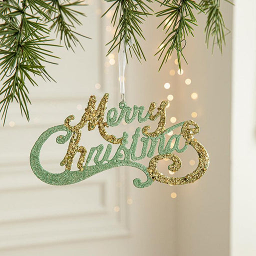 Danoz Xmas🎅 Green and Gold Glitter Merry Christmas Hanging Ornament - Festive Holiday Decoration 5 pieces - danozdirect