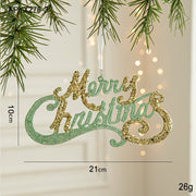 Danoz Xmas🎅 Green and Gold Glitter Merry Christmas Hanging Ornament - Festive Holiday Decoration 5 pieces - danozdirect
