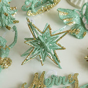 Danoz Xmas🎅 Green Glitter 3D Star Ornament with Gold Accents - Hanging Christmas Decoration 5 pieces - danozdirect