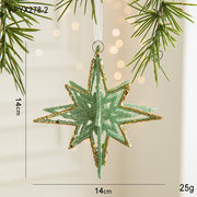 Danoz Xmas🎅 Green Glitter 3D Star Ornament with Gold Accents - Hanging Christmas Decoration 5 pieces - danozdirect