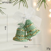 Danoz Xmas🎅 Green Glitter Christmas Bell Ornaments with White Bow - Hanging Holiday Decoration 5 pieces - danozdirect