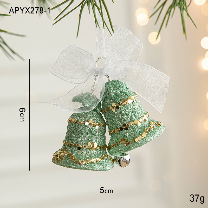 Danoz Xmas🎅 Green Glitter Christmas Bell Ornaments with White Bow - Hanging Holiday Decoration 5 pieces - danozdirect
