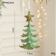 Danoz Xmas - Green Glitter Christmas Tree Ornament with Gold Star Top - Hanging Festive Decoration 5 pieces - danozdirect