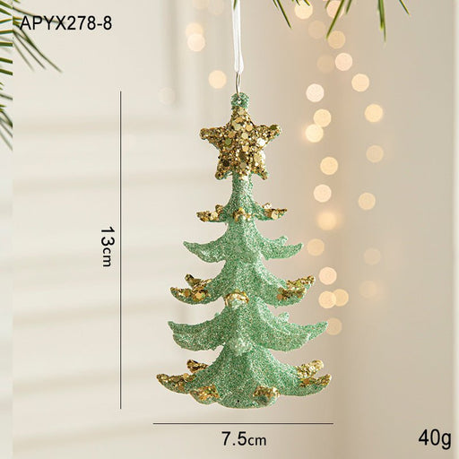 Danoz Xmas - Green Glitter Christmas Tree Ornament with Gold Star Top - Hanging Festive Decoration 5 pieces - danozdirect