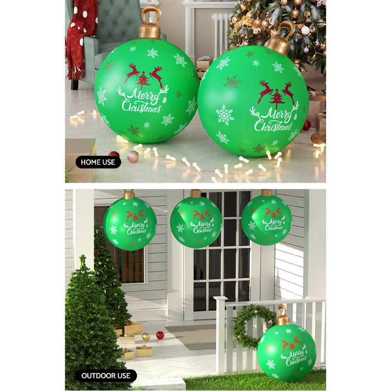 Danoz Xmas🎅 Jingle Jollys Christmas Inflatable Ball Bauble 60cm Outdoor Decoration Green - danozdirect