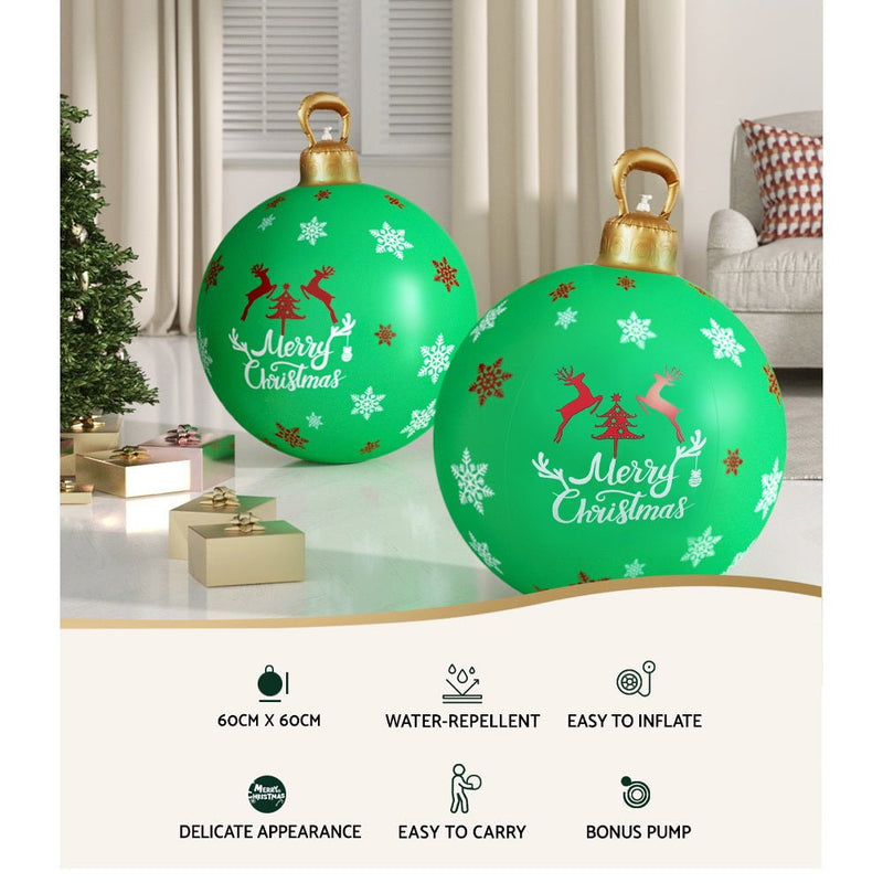 Danoz Xmas🎅 Jingle Jollys Christmas Inflatable Ball Bauble 60cm Outdoor Decoration Green - danozdirect