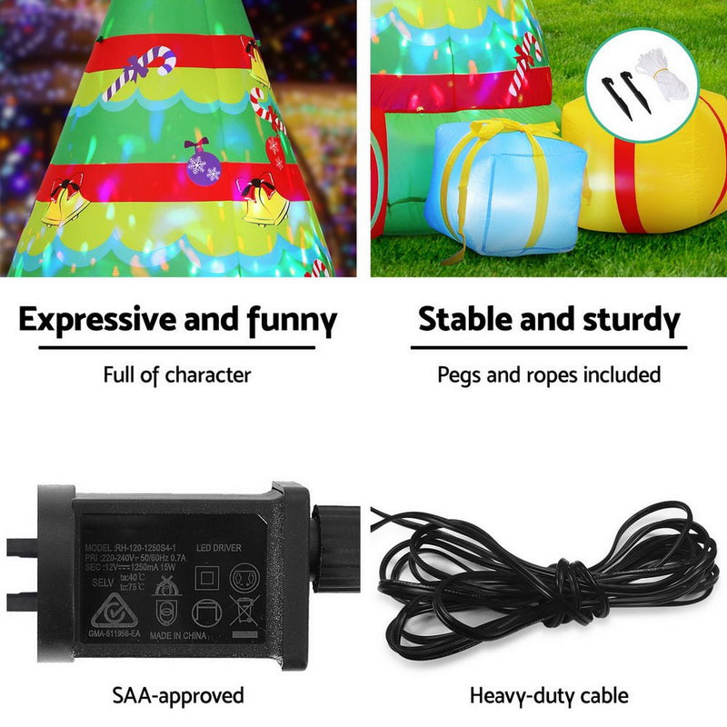 Danoz Xmas - Jingle Jollys Christmas Inflatable Gift Tree 2.2M Height Flashing Light Decorations Illuminated - danozdirect