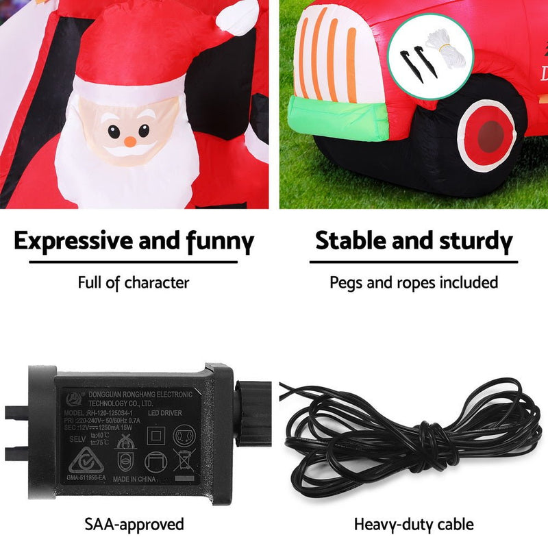 Danoz Xmas - Jingle Jollys Christmas Inflatable Santa Truck 1.6M Height LED Decorations Illuminated - danozdirect