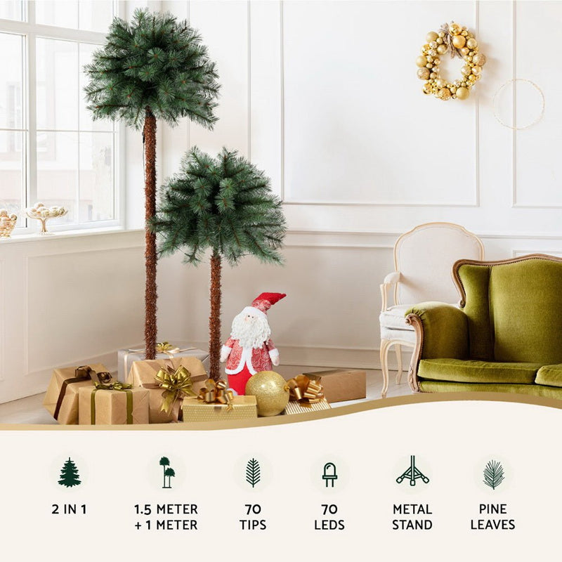 Danoz Xmas - Jingle Jollys Christmas Tree 1.5+1m LED Xmas Palm Tree Party Decorations 2 in 1 - danozdirect