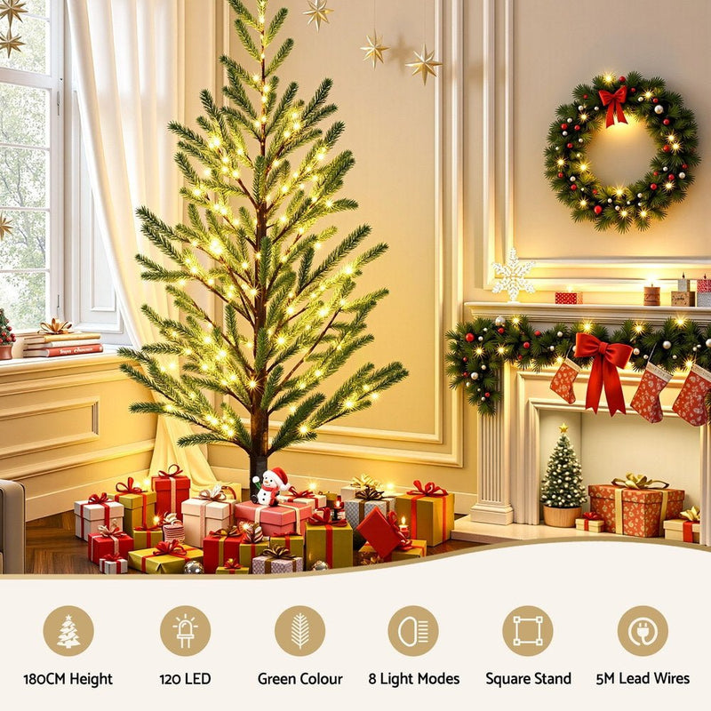 Danoz Xmas - Jingle Jollys Christmas Tree 1.8M Pre - lit LED Xmas Tree 8 Modes Party Decoration - danozdirect