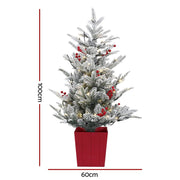 Danoz Xmas - Jingle Jollys Christmas Tree 1M LED Potted Xmas Party Decor Red Barries Flocked - danozdirect