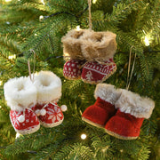 Danoz Xmas🎅 Knitted Christmas Boot Ornaments with Faux Fur Trim - Set of 3 Hanging Decorations - danozdirect