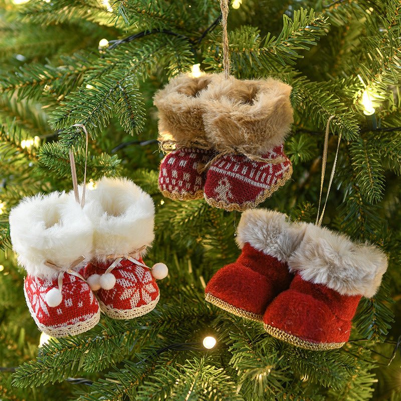 Danoz Xmas🎅 Knitted Christmas Boot Ornaments with Faux Fur Trim - Set of 3 Hanging Decorations - danozdirect