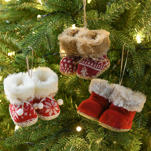 Danoz Xmas🎅 Knitted Christmas Boot Ornaments with Faux Fur Trim - Set of 3 Hanging Decorations - danozdirect