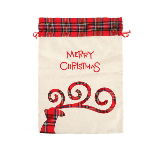 Danoz Xmas - Large Merry Christmas Drawstring Gift Bag with Plaid Accents - Perfect for Holiday Presents (3 pieces) - danozdirect