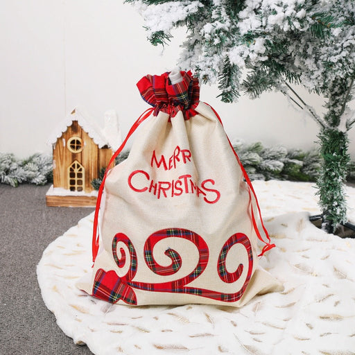 Danoz Xmas - Large Merry Christmas Drawstring Gift Bag with Plaid Accents - Perfect for Holiday Presents (3 pieces) - danozdirect