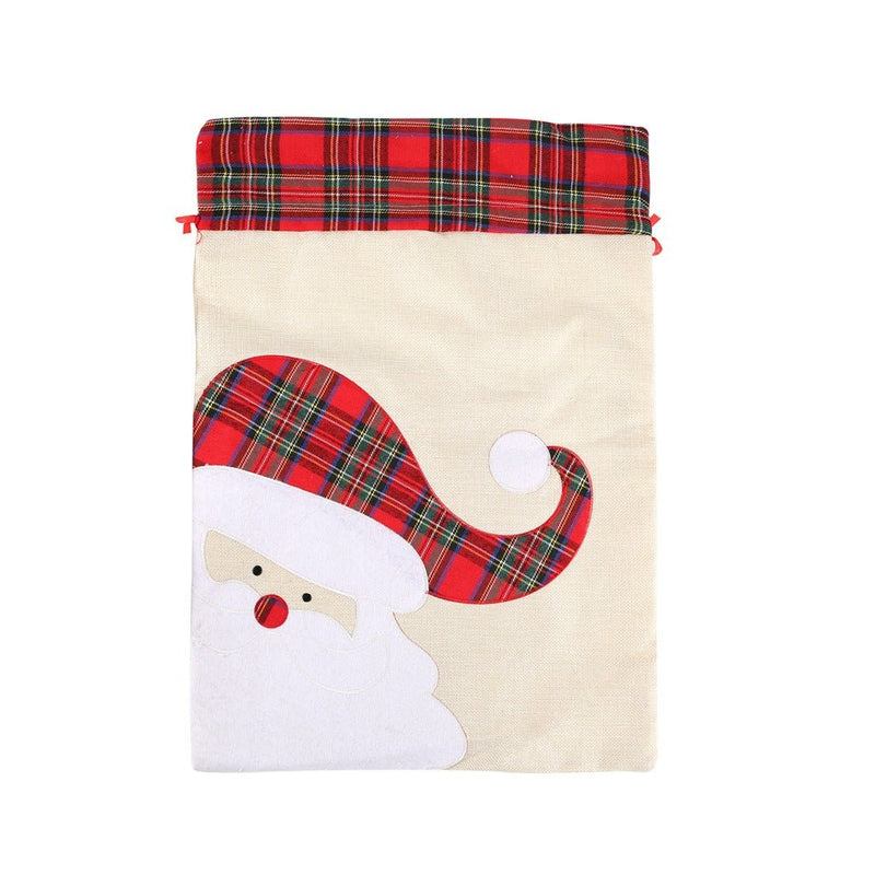 Danoz Xmas - Large Santa Claus Gift Bag with Drawstring Closure - Plaid Christmas Sack for Holiday Presents (3 pieces) - danozdirect