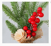 Danoz Xmas - Mini Christmas Pine Tree Decoration - 10.24 Inches Tall with Red Berries and Burlap Base (4 trees) - danozdirect
