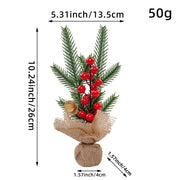 Danoz Xmas - Mini Christmas Pine Tree Decoration - 10.24 Inches Tall with Red Berries and Burlap Base (4 trees) - danozdirect