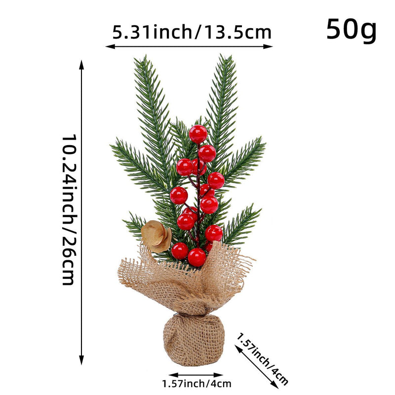 Danoz Xmas - Mini Christmas Pine Tree Decoration - 10.24 Inches Tall with Red Berries and Burlap Base (4 trees) - danozdirect