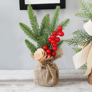 Danoz Xmas - Mini Christmas Pine Tree Decoration - 10.24 Inches Tall with Red Berries and Burlap Base (4 trees) - danozdirect
