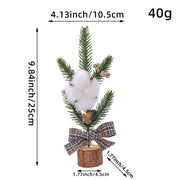 Danoz Xmas - Mini Rustic Christmas Tree Decoration – 9.84 Inches Tall with Cotton and Plaid Bow Accents (4 trees) - danozdirect