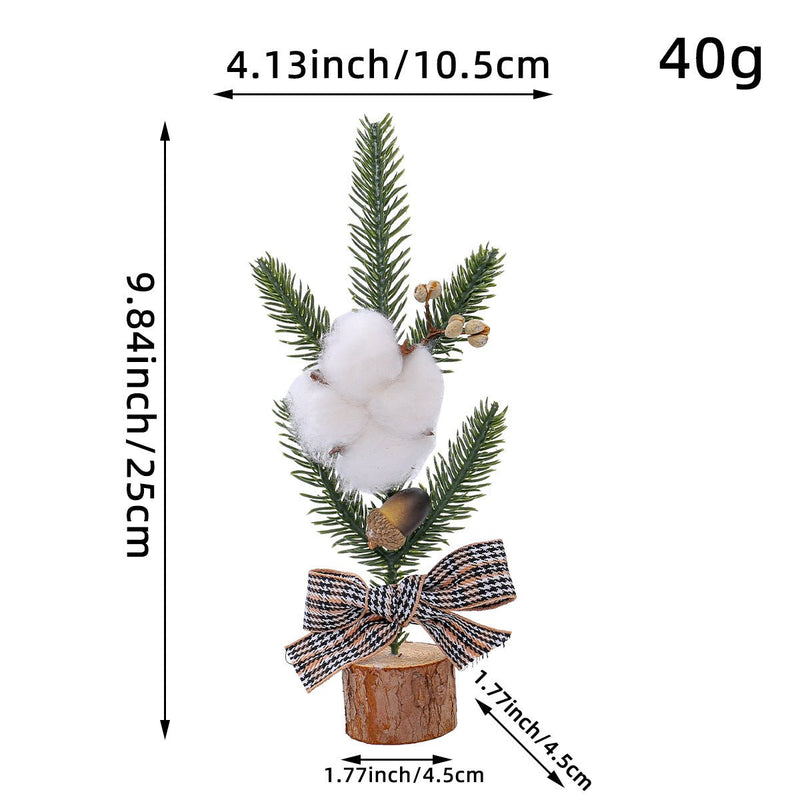 Danoz Xmas - Mini Rustic Christmas Tree Decoration – 9.84 Inches Tall with Cotton and Plaid Bow Accents (4 trees) - danozdirect
