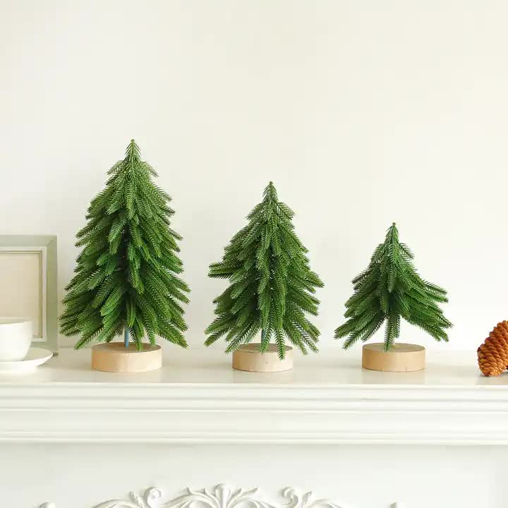 Danoz Xmas - Miniature Artificial Pine Tree Decoration - 11.42 Inch Tabletop Christmas Tree with Wooden Base - danozdirect