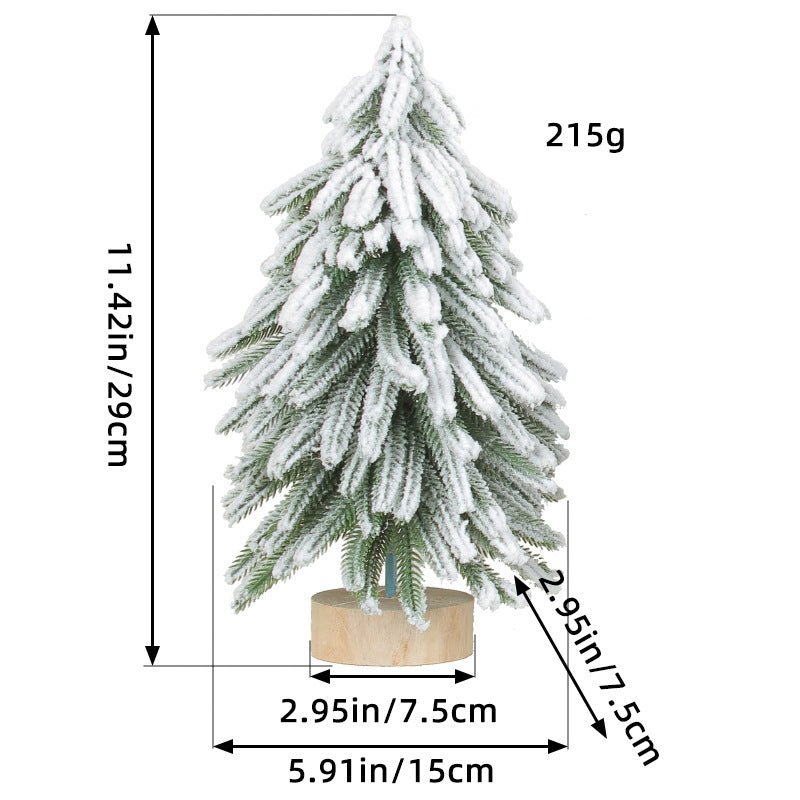 Danoz Xmas - Miniature Snowy Artificial Pine Tree Decoration - 11.42 Inch Tabletop Christmas Tree with Wooden Base - danozdirect