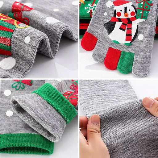 Danoz Xmas🎅 Penguin Christmas tabi socks with gift tower design, women's cartoon stockings 5 pairs - danozdirect