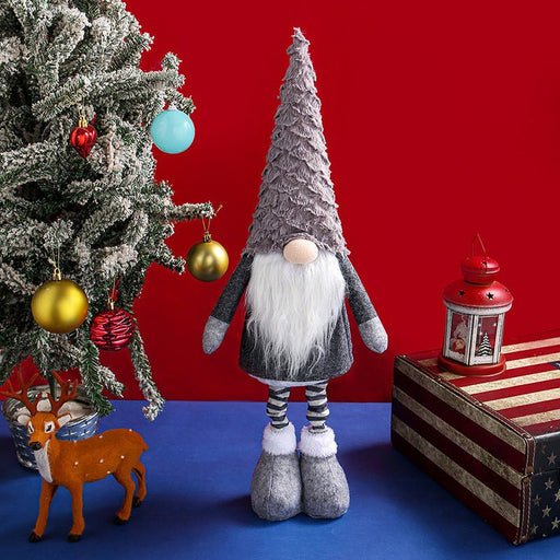 Danoz Xmas - Retractable Leg Christmas Gnome Plush - Adjustable Standing Holiday Decoration(Grey) - danozdirect