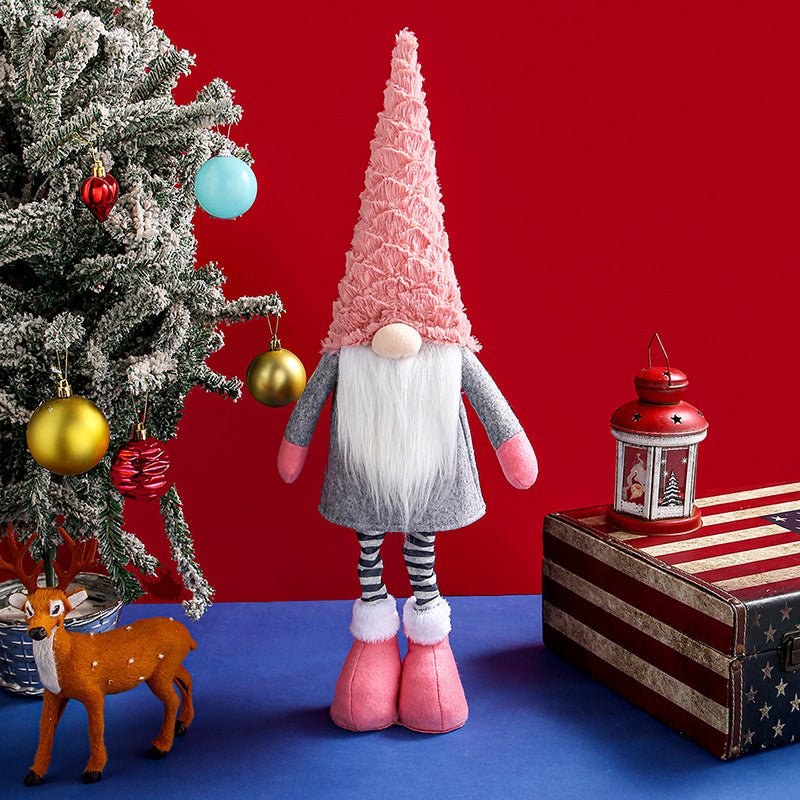 Danoz Xmas - Retractable Leg Christmas Gnome Plush - Adjustable Standing Holiday Decoration(pink) - danozdirect