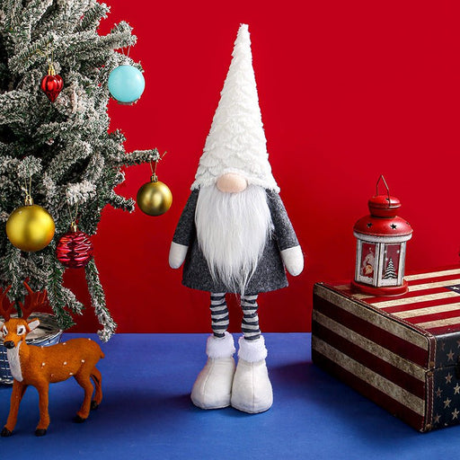 Danoz Xmas - Retractable Leg Christmas Gnome Plush - Adjustable Standing Holiday Decoration(white) - danozdirect