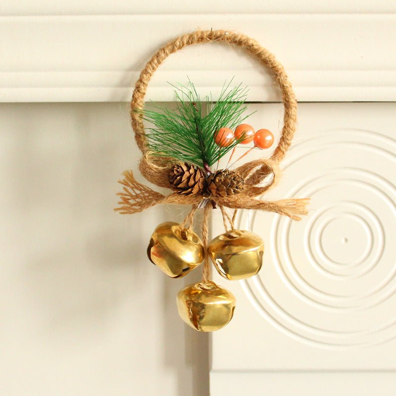 Danoz Xmas - Rustic Christmas Ring Ornament with Gold Bells and Pinecones - Holiday Hanging Decor 10 pieces - danozdirect