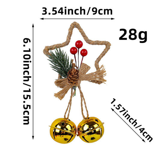 Danoz Xmas🎅 Rustic Christmas Star Ornament with Pinecone, Berries, and Bells - Holiday Home Decor (10 pieces) - danozdirect