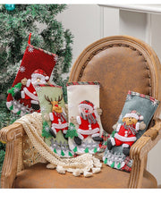 Danoz Xmas - Set of 4 Christmas Stockings with Santa, Reindeer, Snowman, and Teddy Bear - Holiday Mantel Decor - danozdirect
