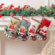 Danoz Xmas - Set of 4 Christmas Stockings with Santa, Reindeer, Snowman, and Teddy Bear - Holiday Mantel Decor - danozdirect