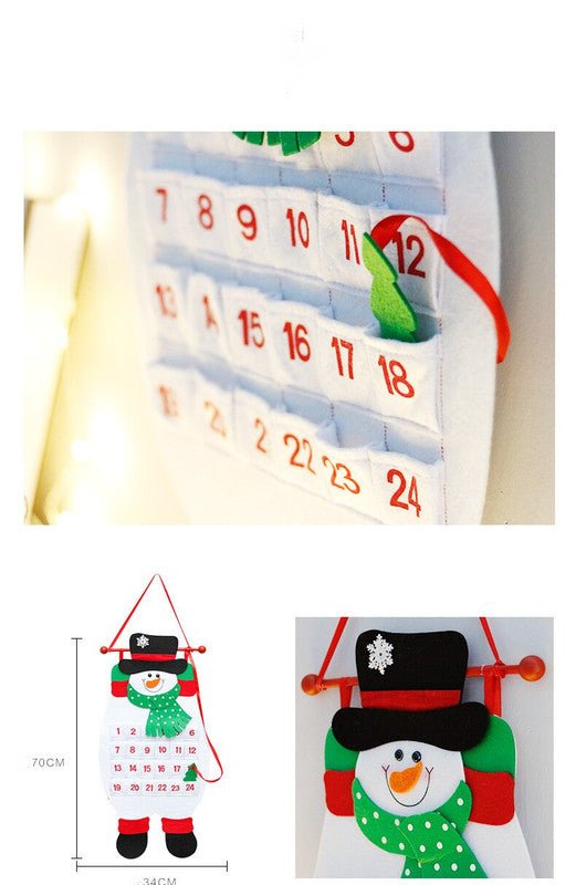 Danoz Xmas - Snowman Advent Calendar - Felt Christmas Countdown with 24 Pockets for Kids, Wall Hanging Decor - danozdirect
